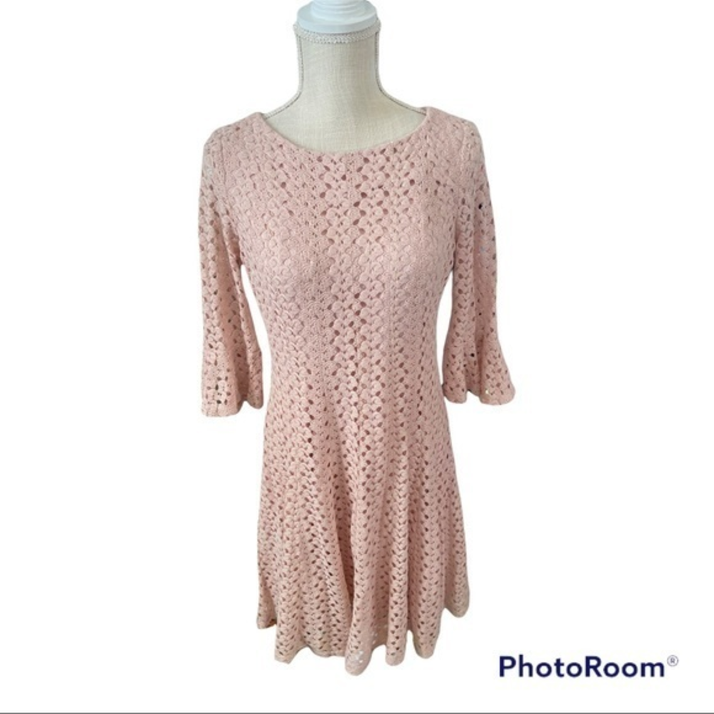Rabitt Rabitt Rabitt Pastel Pink Lace Dress size medium, crochet throughout